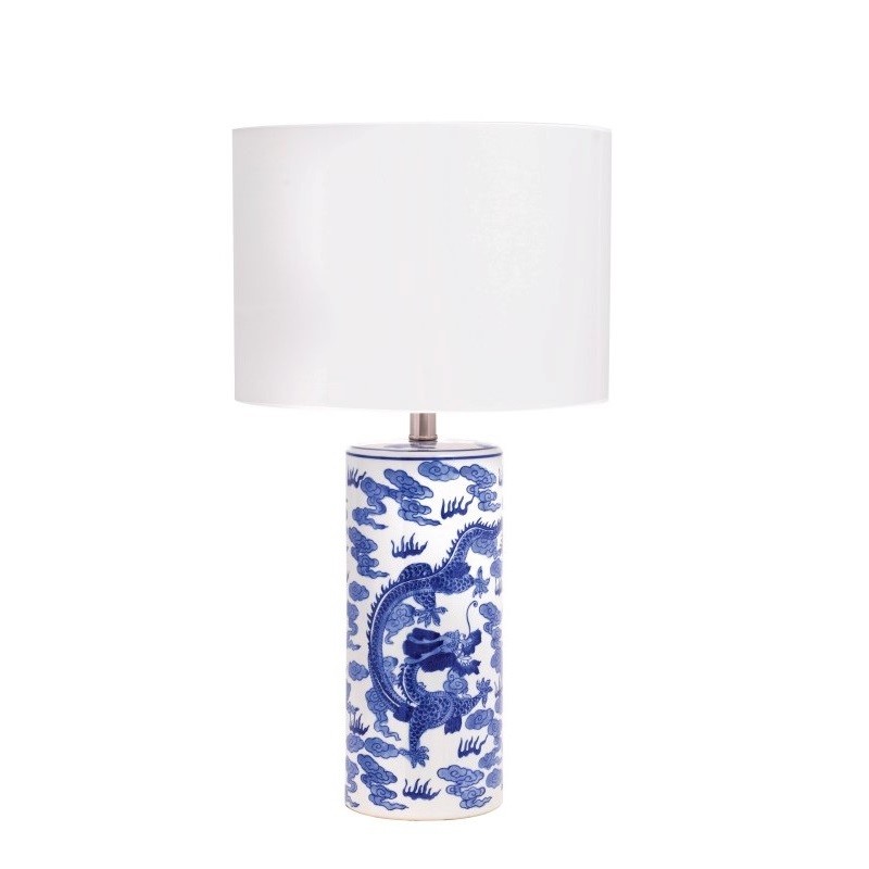 Lampa ceramiczna niebieska  MING na komodę do salonu